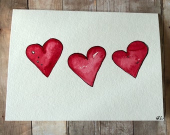 Watercolor Heart Card, Hand Painted Heart Card, Love Cards