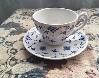 Cup and Saucer Yorktown Salem China, Blue and White Transferware, English Ironstone