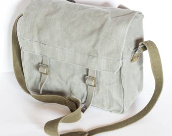 Grey School Bag, Canvas Messenger Bag, Vintage Military Distressed Crossbody Bag, Military Messenger Bag, Handbag, Student Bag