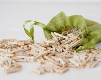1" Mini Wooden Clothespins - 100 Hand-Stained Clothespins - Unfinished Clothespin - Cute Mini Clothespins in a Muslin Bag