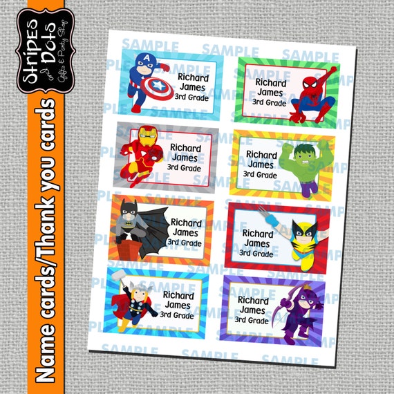 Avengers Printable LabelsAvengers Name CardsAvengers School