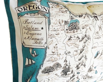 Oregon Vintage Map Pillow Cover with Insert