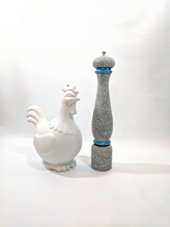 Large Pepper Mill: hand painted 16 inch pepper mill wooden pepper mill black and white functional art pieces