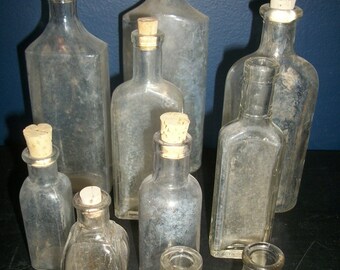 Antique Bottle Lot Corked Apothecary Bottles