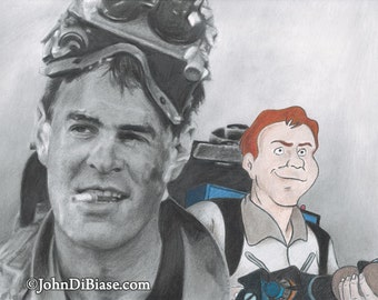 Dan Aykroyd as Ray Stantz in Ghostbusters with Real Ghostbusters Ray Drawing Print