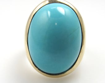 14k Yellow Gold Ring With Robin's Egg Blue Turquoise