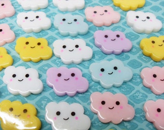 6x 25mm Happy Cloud Cabochons in Multicolours