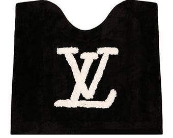 2 Piece Set Black White Louis Vuitton Chanel Inspired Toilet Seat Cover Bathroom Mat Rug Wash Toilet Site Cover
