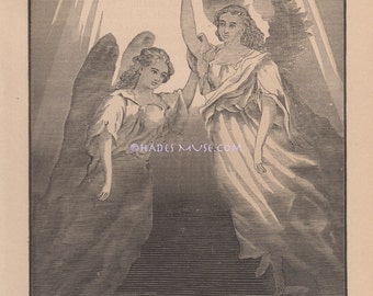 Angels Transcend Into Light-1882 Antique Vintage Art Print-Gothic Ephemera-Old Picture-Goth Realm-Engraving-Heaven-Death-Dying