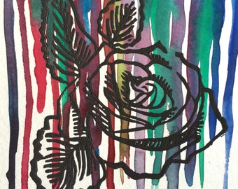 Rose - Linoleum Print (Colored)