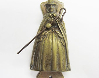 Brass Figural Door Knocker Welsh Woman with Cane