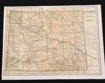 1942 Map of Wyoming, Original Vintage Map, Atlas Map for Framing, Vintage Home Decor