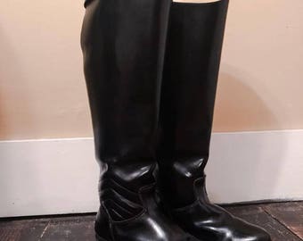 1970's Tall Leather Riding Boots with Ankle Quilting