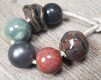 Ceramic bead set - ceramic beads - clay beads - handmade beads
