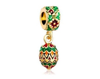 Faberge Bead, Christmas Charm, Large Hole Bead, European Bead, Charm Bead, Charm Bracelet, European Charm, Big Hole Bead, Green, Red, Gold