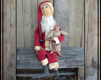 Large primitive folk art rag doll santa sewing pattern instant download HAFAIR ofg faap Lucys Lazy Dayz 234