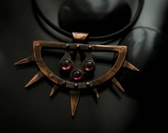 Copper & garnet spiked pendant