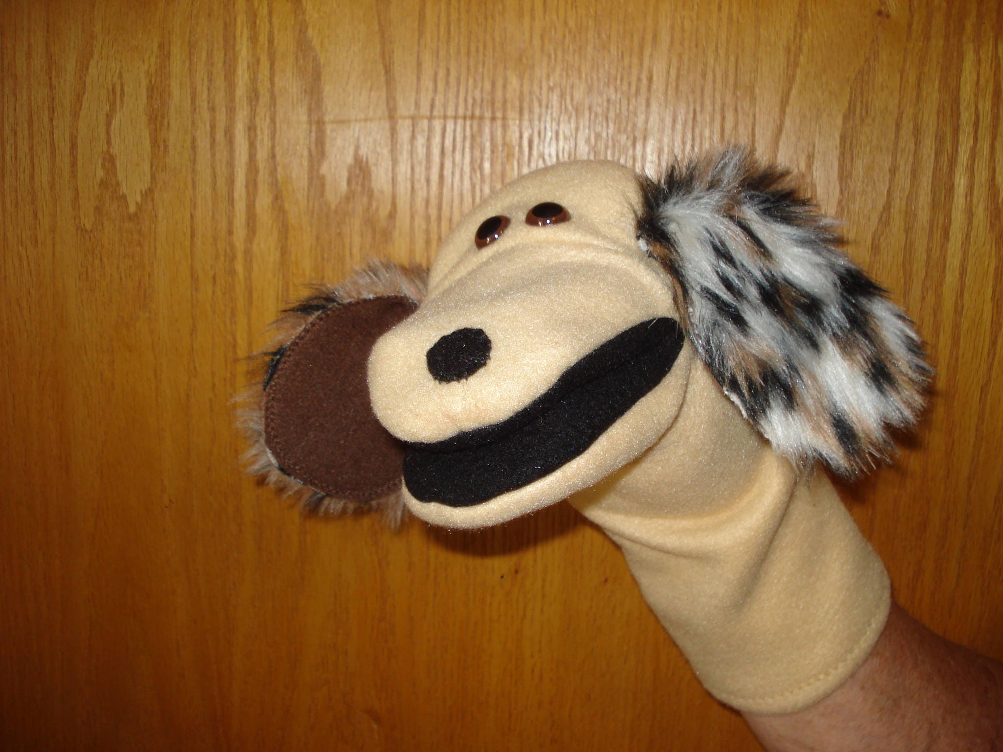 Dog hand puppet puppy puppets moveable black mouth sewn black