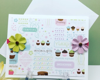 Cupcake Card, Cupcake Greeting Card, Handmade Cupcake Card, Note Card, Card for Friend, Blank Inside