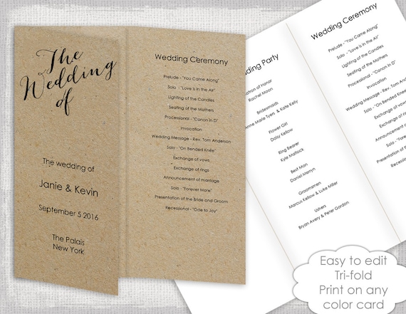 tri fold wedding program paper