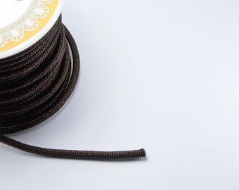 8ft (2.43m) (2.66 yards) 3mm Nylon Braided Cord in Dark Brown, Chinese Knotting Cord, Spooled, Beading String for Beads #SD-S8398