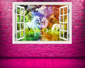 Full Colour Unicorn Window Wall Art Sticker Decal Transfer Graphic Print Girls Bedroom Decor Wall Feature Decals Unicorns Stickers WSDW25