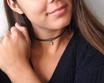 Choker necklace with charm ,leather Choker,everyday choker, double choker,Choker for Women,simple leather Choker,christmas gift