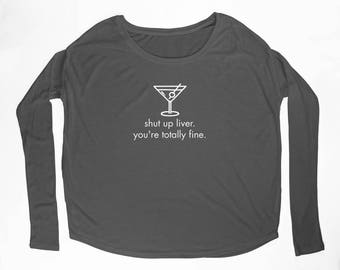 Ladies "Liver" Flowy Long Sleeve Tee with 2x1 Ribbed Sleeves