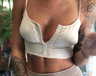 Upcycled crop top cream hippie gypsy