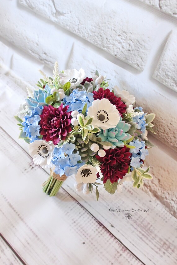 Dahlia wedding bouquet Keepsake succulent bouquet Burgundy