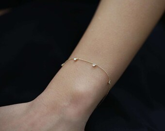 Diamond Bracelet/ Diamond Solitaire Bracelet/ Dainty 14k Gold Diamond Bracelet/ Diamonds by the Yard Solitaire