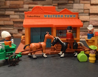 Vintage 1980's Fisher Price Little People Western Town