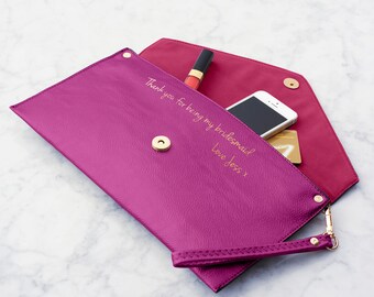 Personalised Bridesmaid Clutch Bag, Clutch bag, Handbag, Bridesmaid gift, Engraved message clutch, Wedding gift, Pink clutch bag, Wedding.