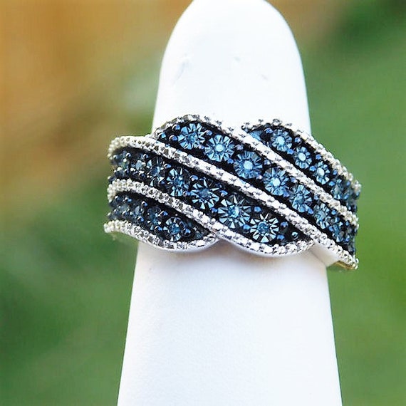 Blue Diamond Band Ring / Size 6 / Unique Engagement / Wedding Band