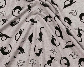 Half meter knit fabric grey cats single Jersey Sleepy Cats Cotton OEKO-TEX Certified