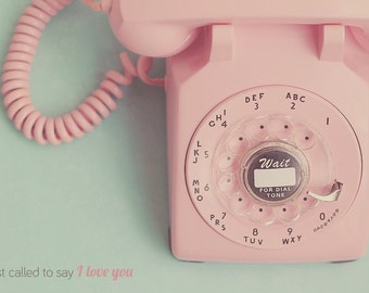 Rotary Phone Art Print, Pink Rotary Phone, Vintage Rotary Phone, Shabby Chic Art, Old Fashion Phone, Pink Decor, Mint Green Decor, Room Deco