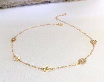 Bohemian Choker, Gold Filled Flower Choker, Sterling Silver Flower Choker, Boho Choker, Flower Choker Necklace