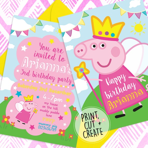 Printable Digital File Personalised Princess Fairy Peppa Pig