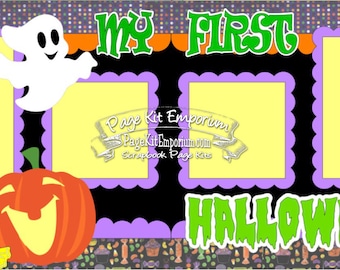 Scrapbook Page Kit First Halloween Boy Girl Baby Pumpkin Ghost 2 page Scrapbook Layout Kit 52