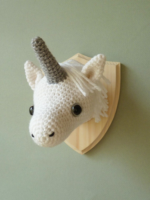 Unicorn Taxidermy Crochet Mounted Head Faux