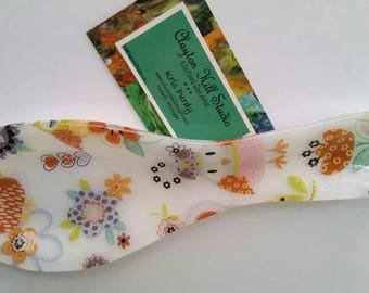 Fused Glass Spoon Rest - Owls & Flowers