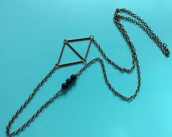 Long Geometric Necklace - Rhombus Necklace - Matte agate