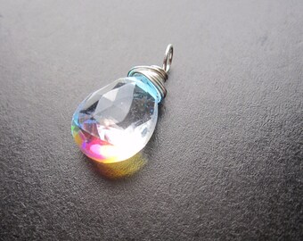 RAINBOW MYSTIC QUARTZ Wire Wrapped Gemstone Drop Charm Pendant Interchangeable Jewelry