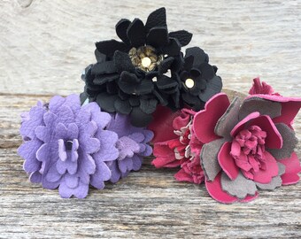 Black Leather Flower Cuff Bracelet with Gold Accents Size Medium (6.5"-6.75") by Stacy Leigh