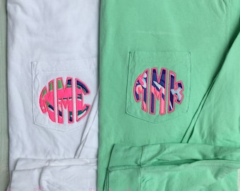 Lilly Pulitzer Monogram, Long Sleeve Shirt, Comfort Colors Pocket T-shirt, Monogram Shirt, Long Sleeve Shirt, Monogram Long Sleeve