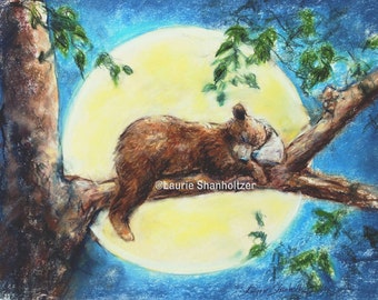 Baby Animal decor, nursery, Flat archival canvas print, children wall art, "Sleep Tight Baby Bear" Laurie Shanholtzer, Choose size