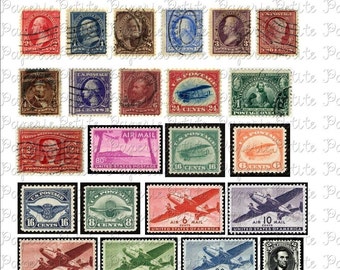 Vintage US Stamps Digital Download Collage Sheet