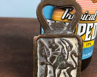 Vintage Made in Greece Brass Heraldic Byzantine Double Headed Eagle and Griffin Bottle Opener