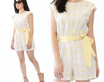 Vintage 80s yellow romper playsuit shorts S