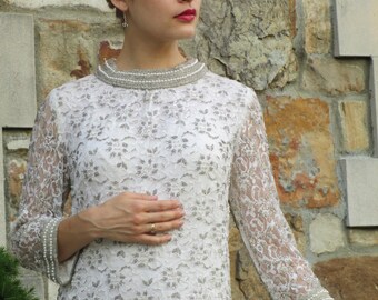 Spectacular White & Silver Beaded Dress - Early 1960s